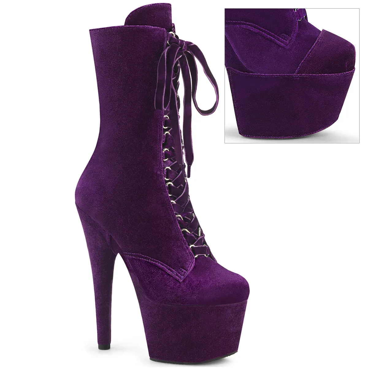 ADORE-1045VEL Purple Velvet 7 Inch Heel Stripper Boots