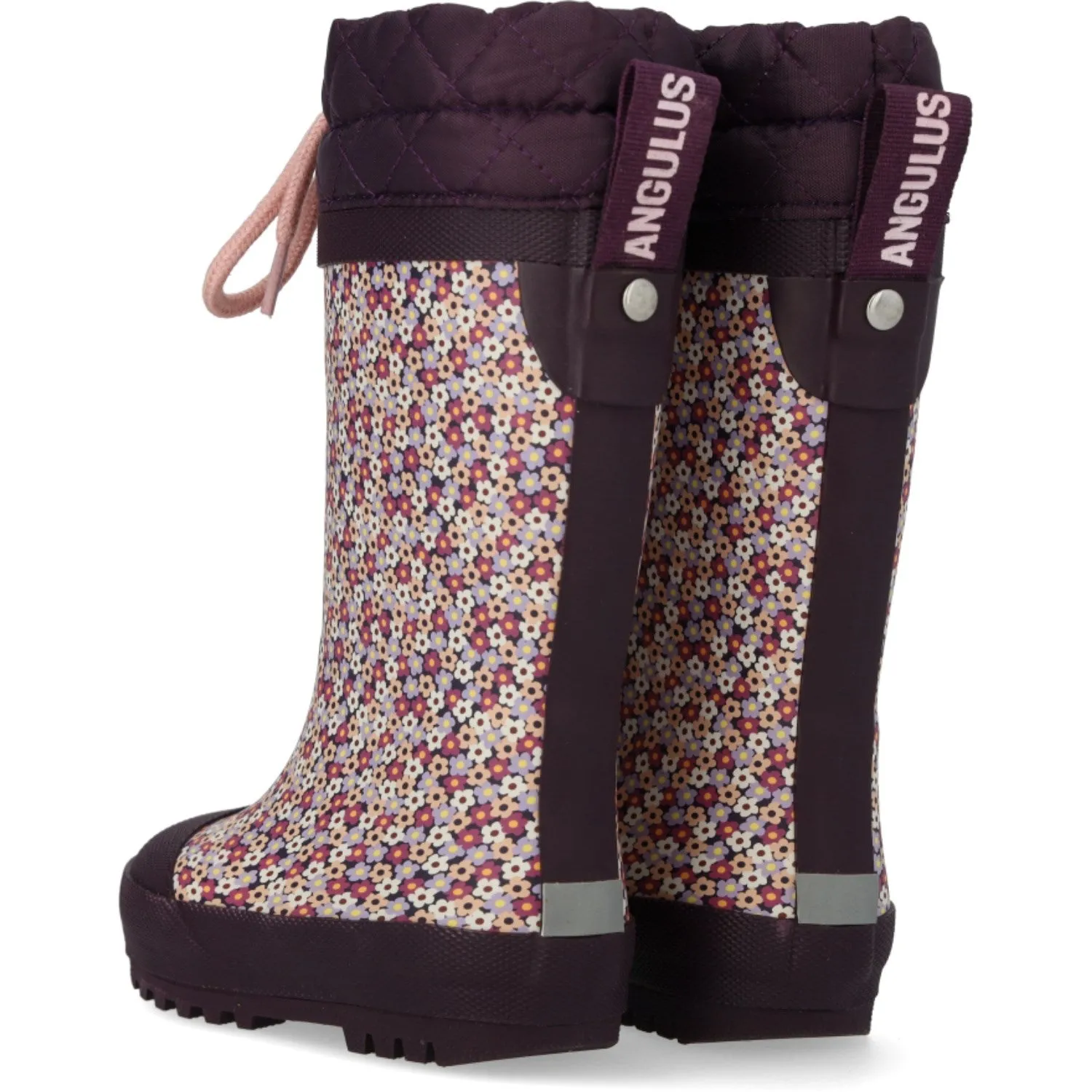 Angulus Flowers/Aubergine Rubber Boot Med Woolfor