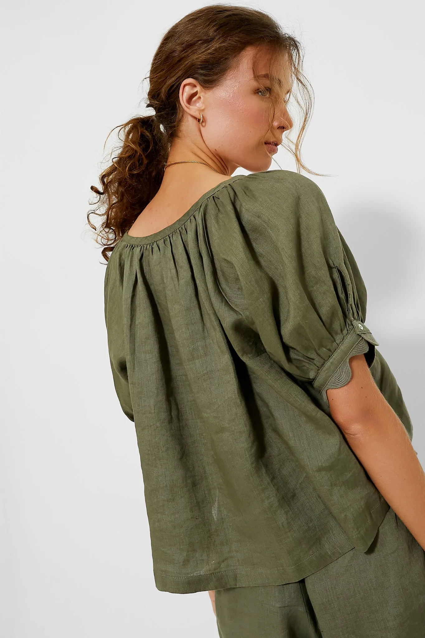 Army Green Linen Tully Top