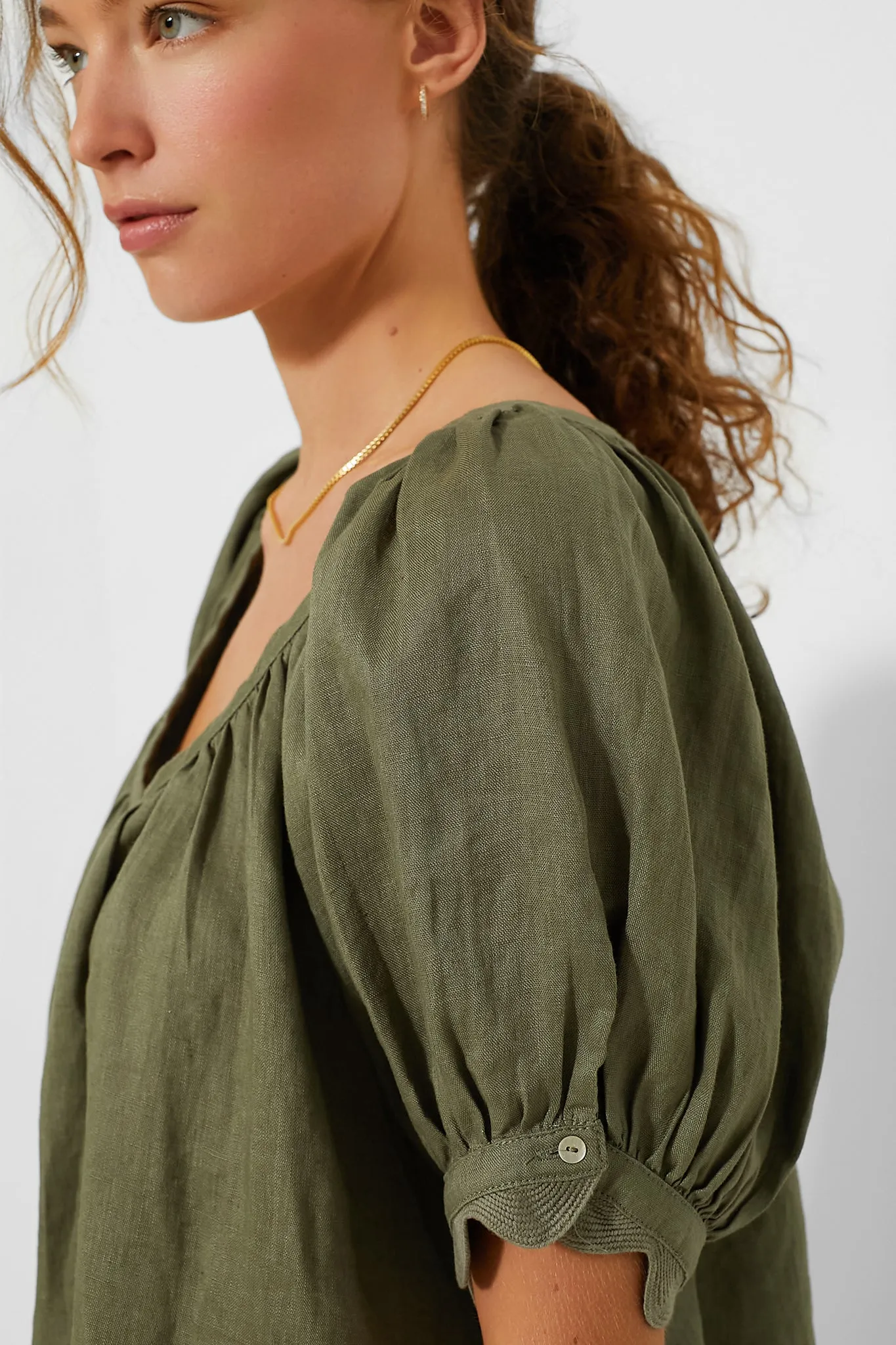 Army Green Linen Tully Top