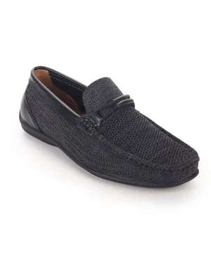 Aston Marc Men's Knit Lace-up Strap Loafers, Black