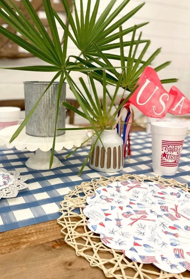 Blue Painted Check Table Runner