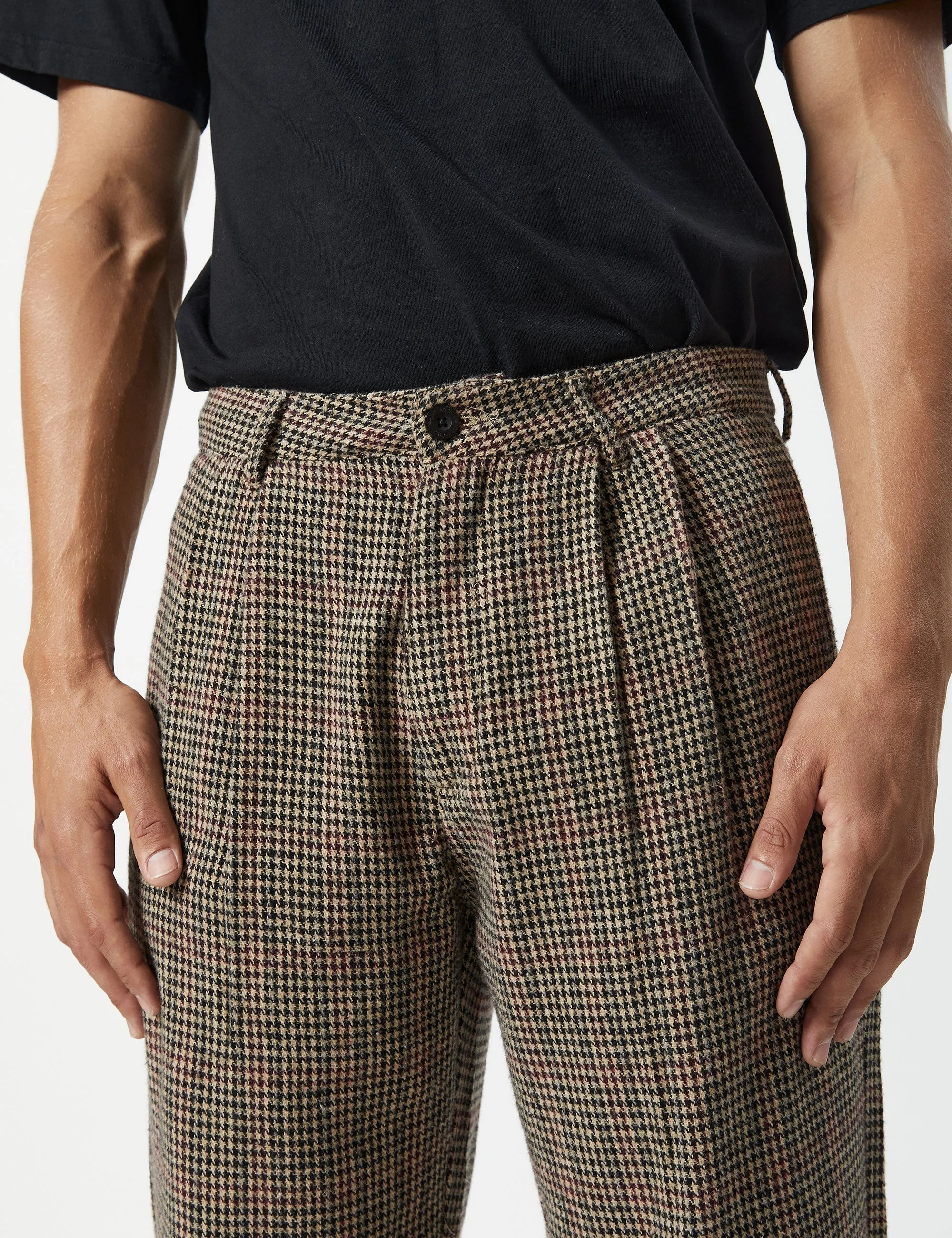 Brooklyn Pleated Pant - Natural Houndstooth