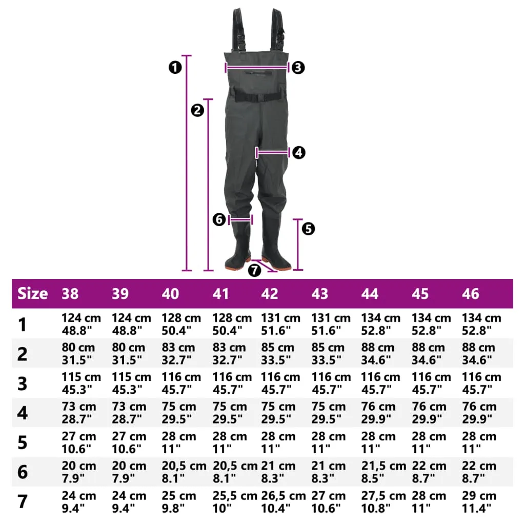 Chest Waders with Boots and Belt Dark Green Size 44