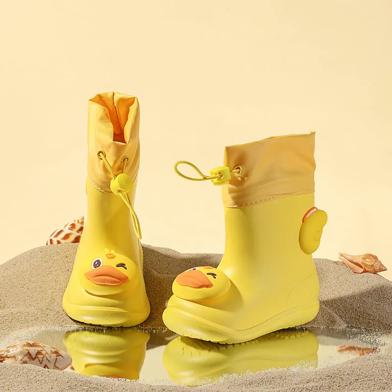 Children's girdle rain boots lightweight yellow duck rain boots for children and middle-aged children waterproof outdoor rain gear baby water shoes for girls