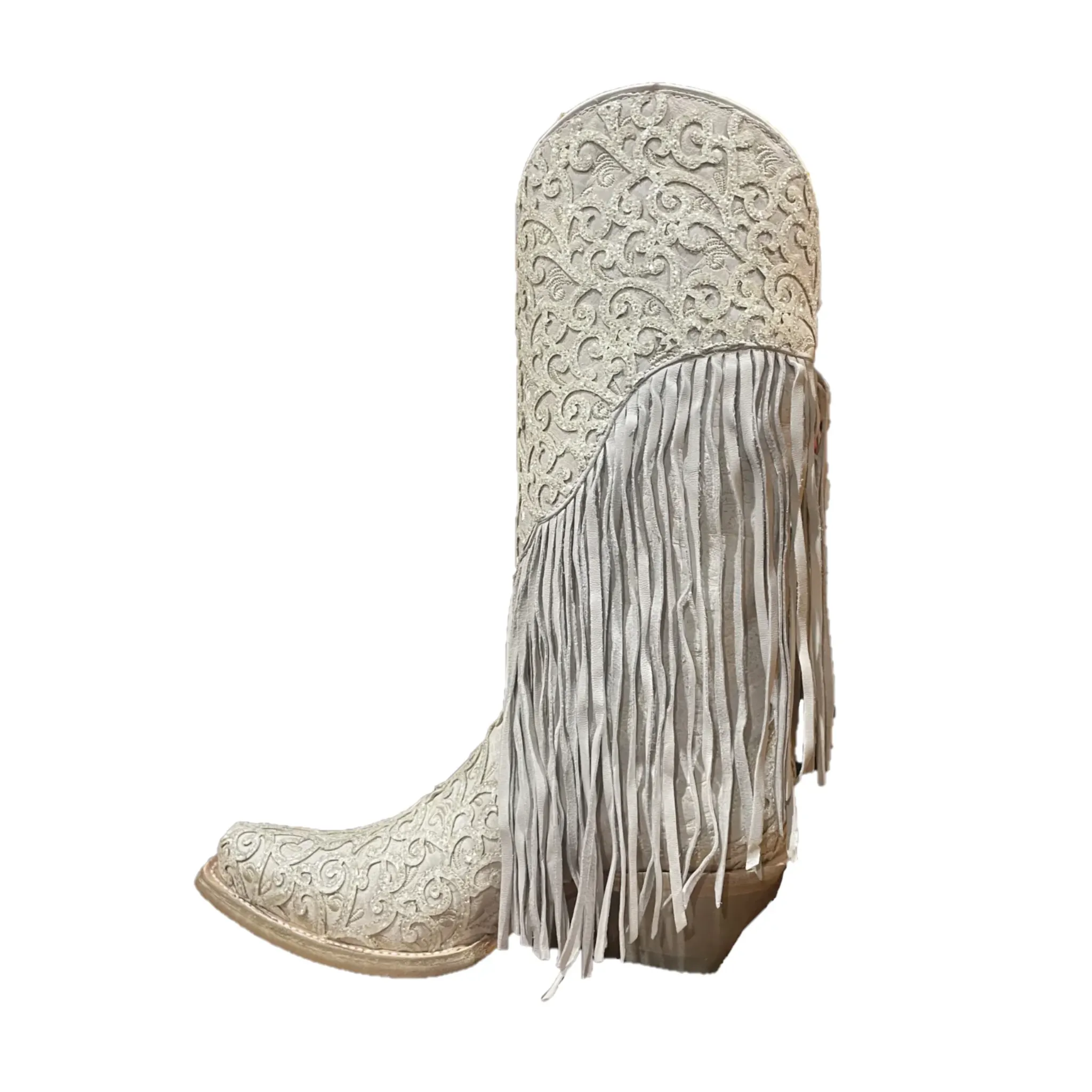 CORRAL WOMEN'S PAISLEY FRINGED WHITE OVERLAY WESTERN BOOTS - C3955