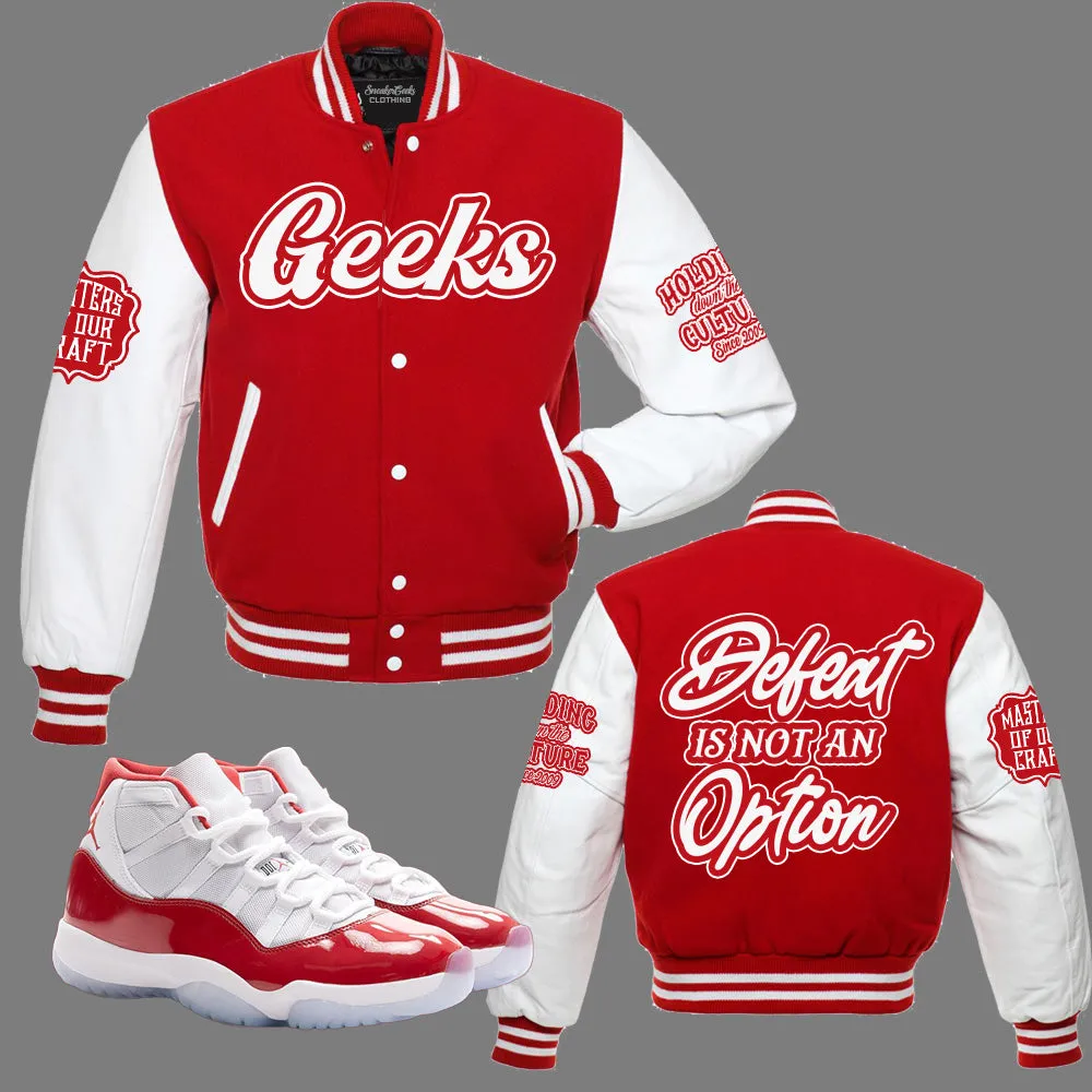 Defeat Is Not An Option Varsity Jacket to match Retro Jordan 11 Cherry