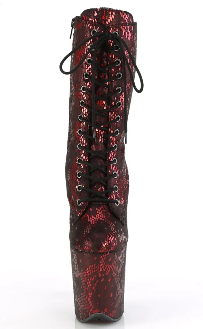 FLAMINGO-1040SPF Red Metallic Snake Print Ankle Boots