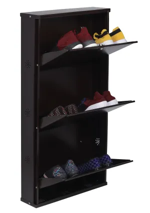 JAIMINI 3-Tier Wall Mounted Shoe Rack with Lock, Stores 6 Pairs, Brown