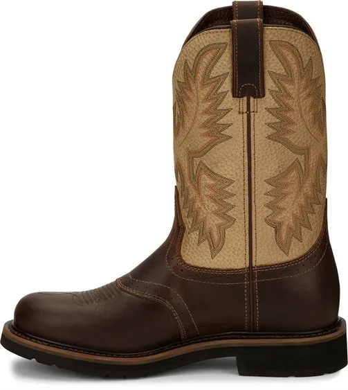 Justin Golden Brown Round Toe Superintendent Boots for Men