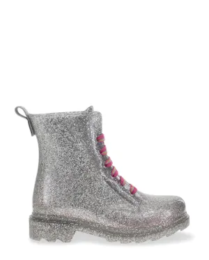 Kids Combat Ankle Rain Boot - Silver