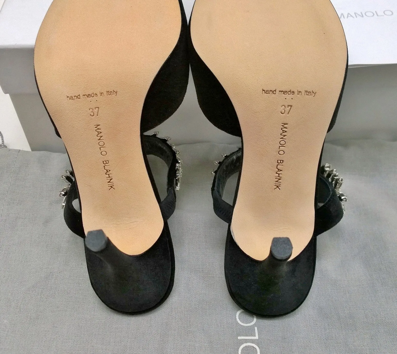 Manolo Blahnik Lurum 90 Black Velvet Rhinestone Mules Heels