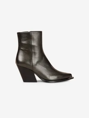 Metallic leather ankle boots