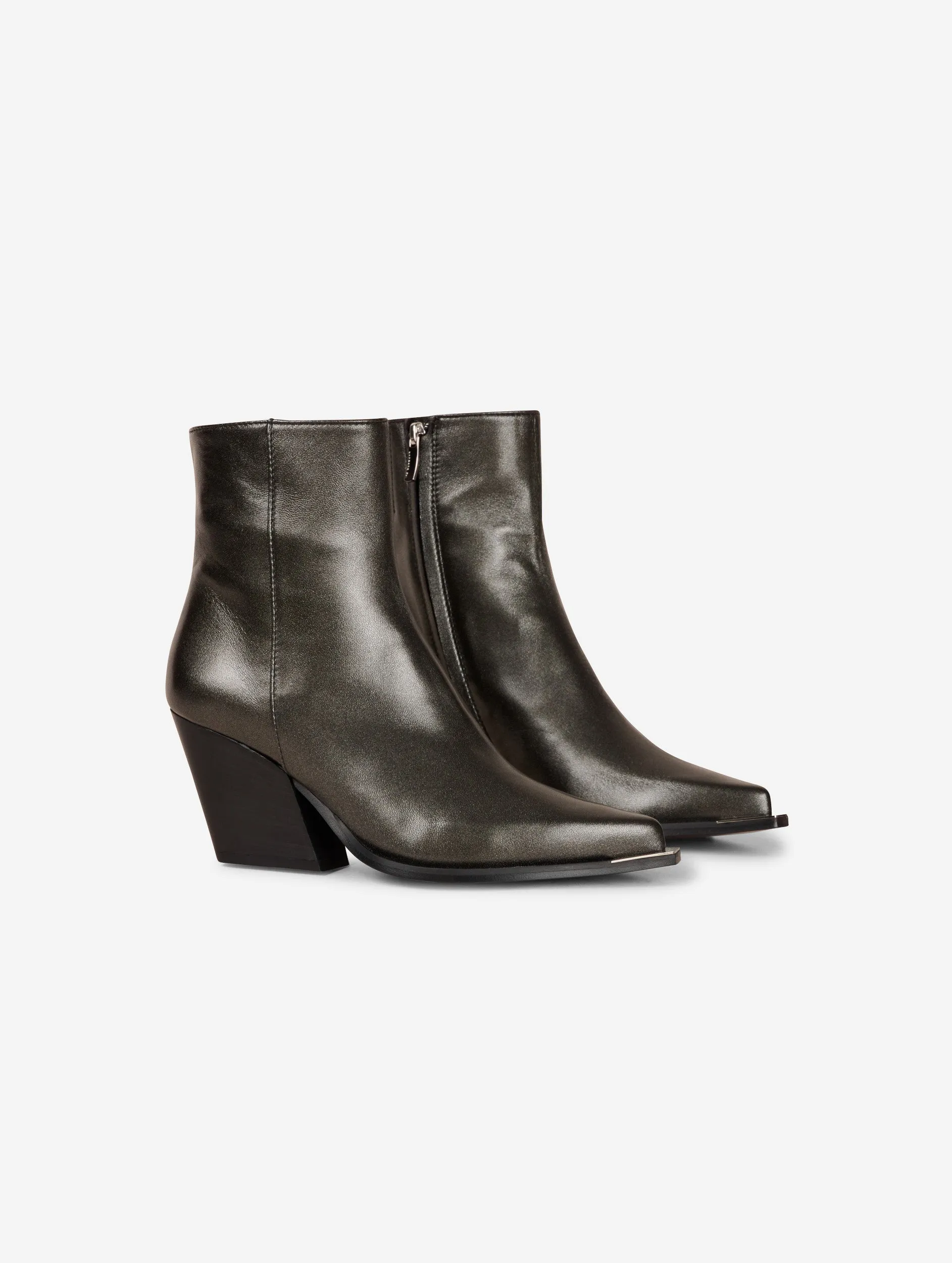 Metallic leather ankle boots