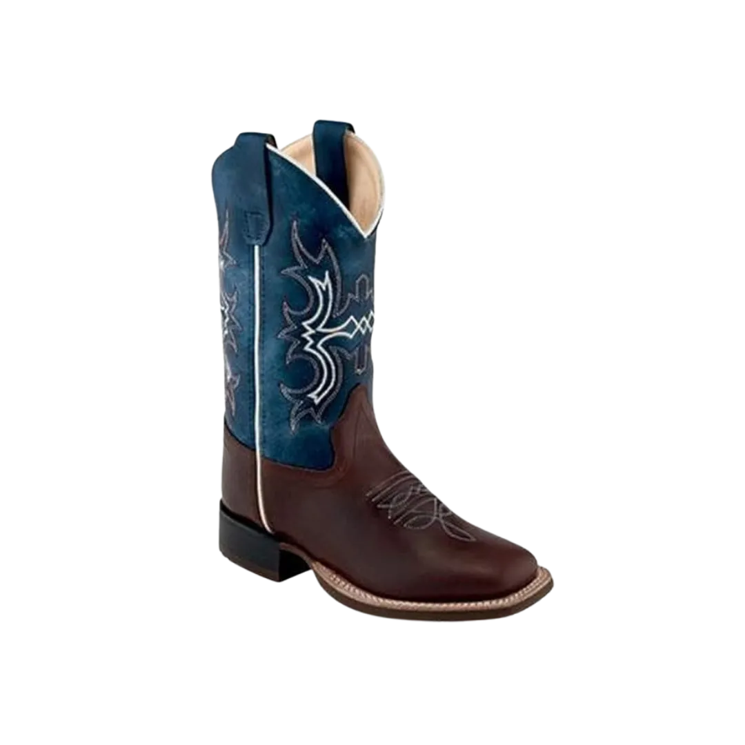 Old West Kid's Wipe Out Western Broad Square Toe Blue Boots