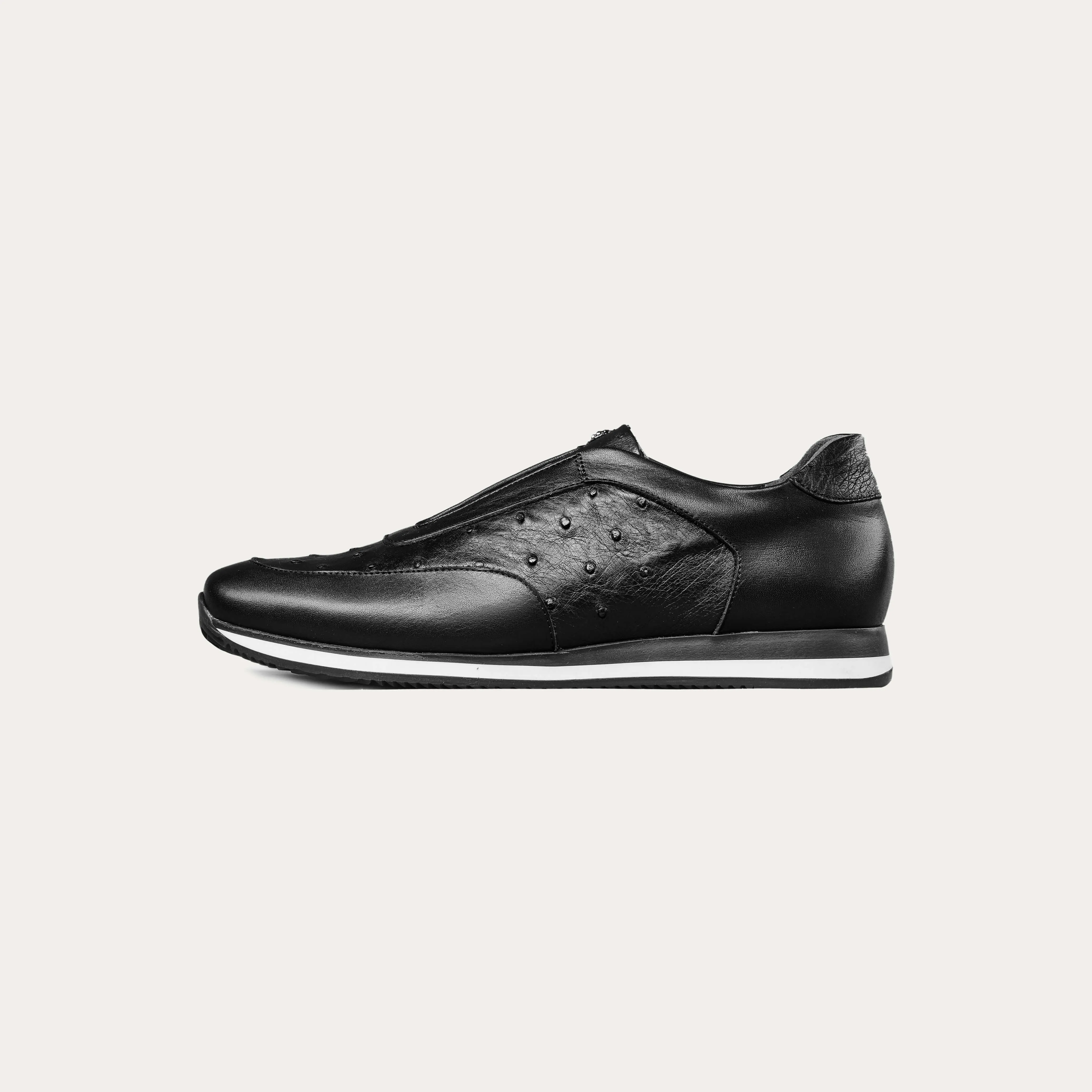 Ostrich Leather Laceless Runner Sneakers