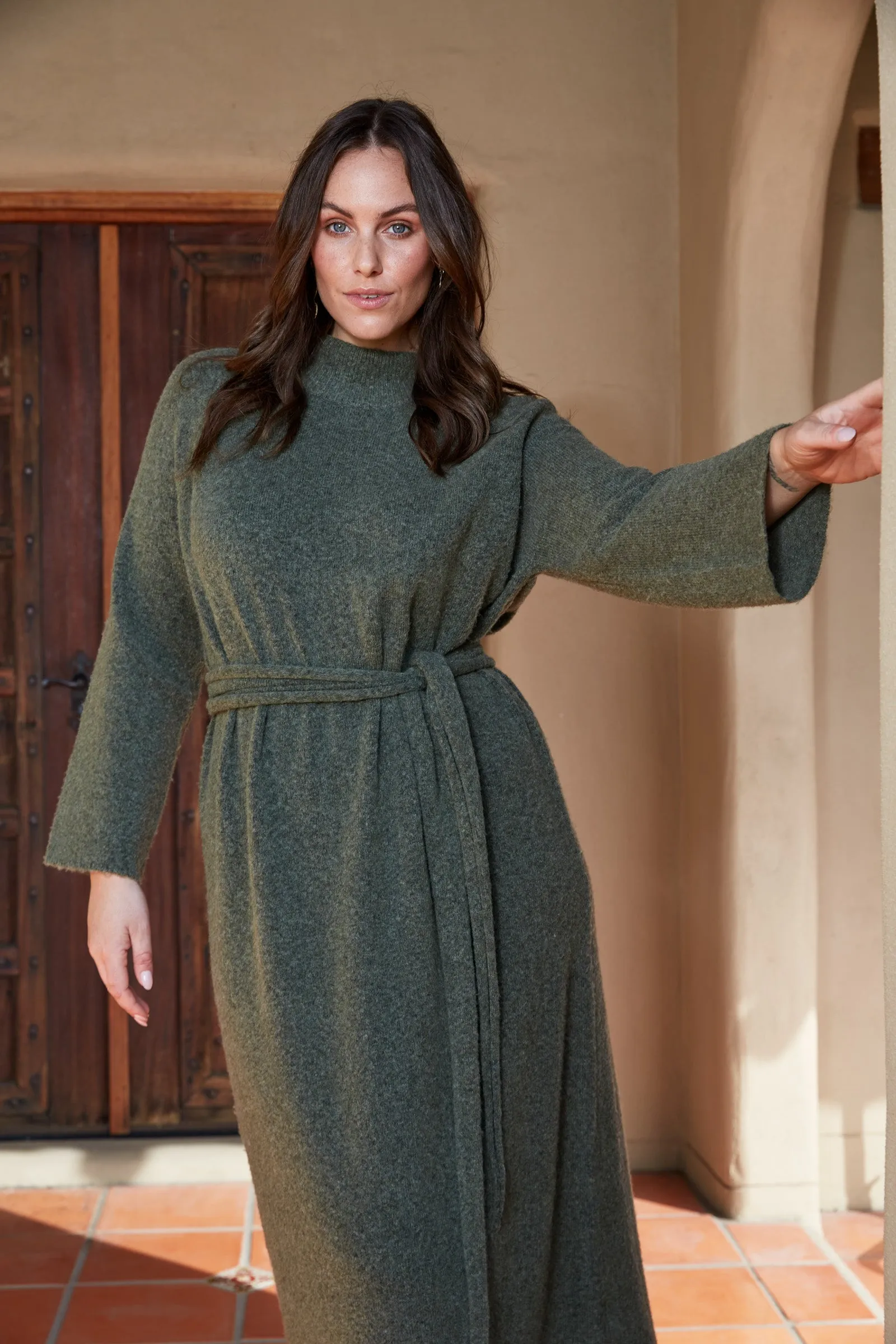 Paarl Tie Knit Dress - Moss