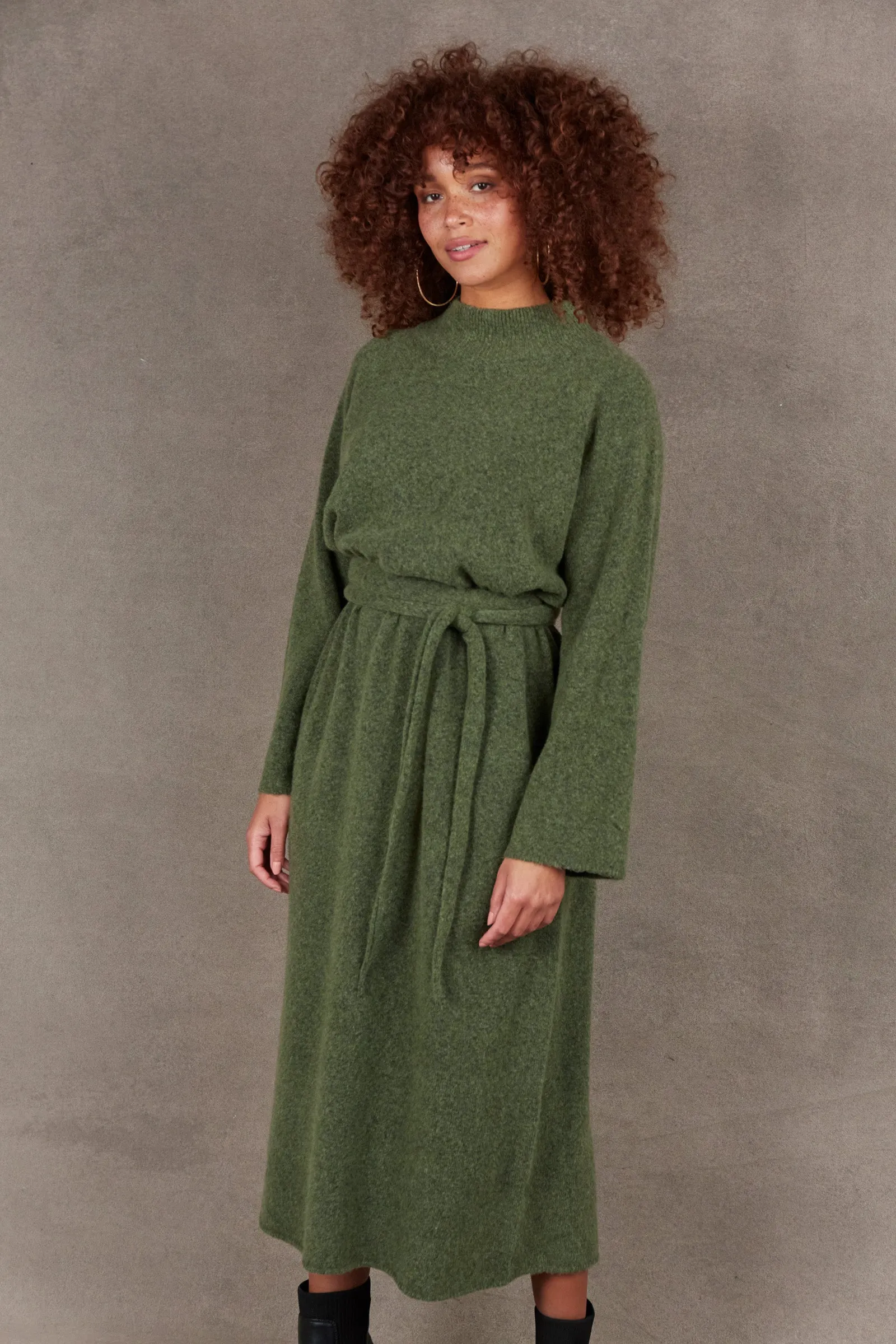 Paarl Tie Knit Dress - Moss