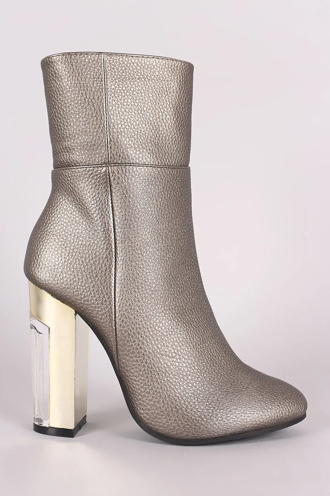 Pebbled Chunky Metallic Lucite Heeled Ankle Boots