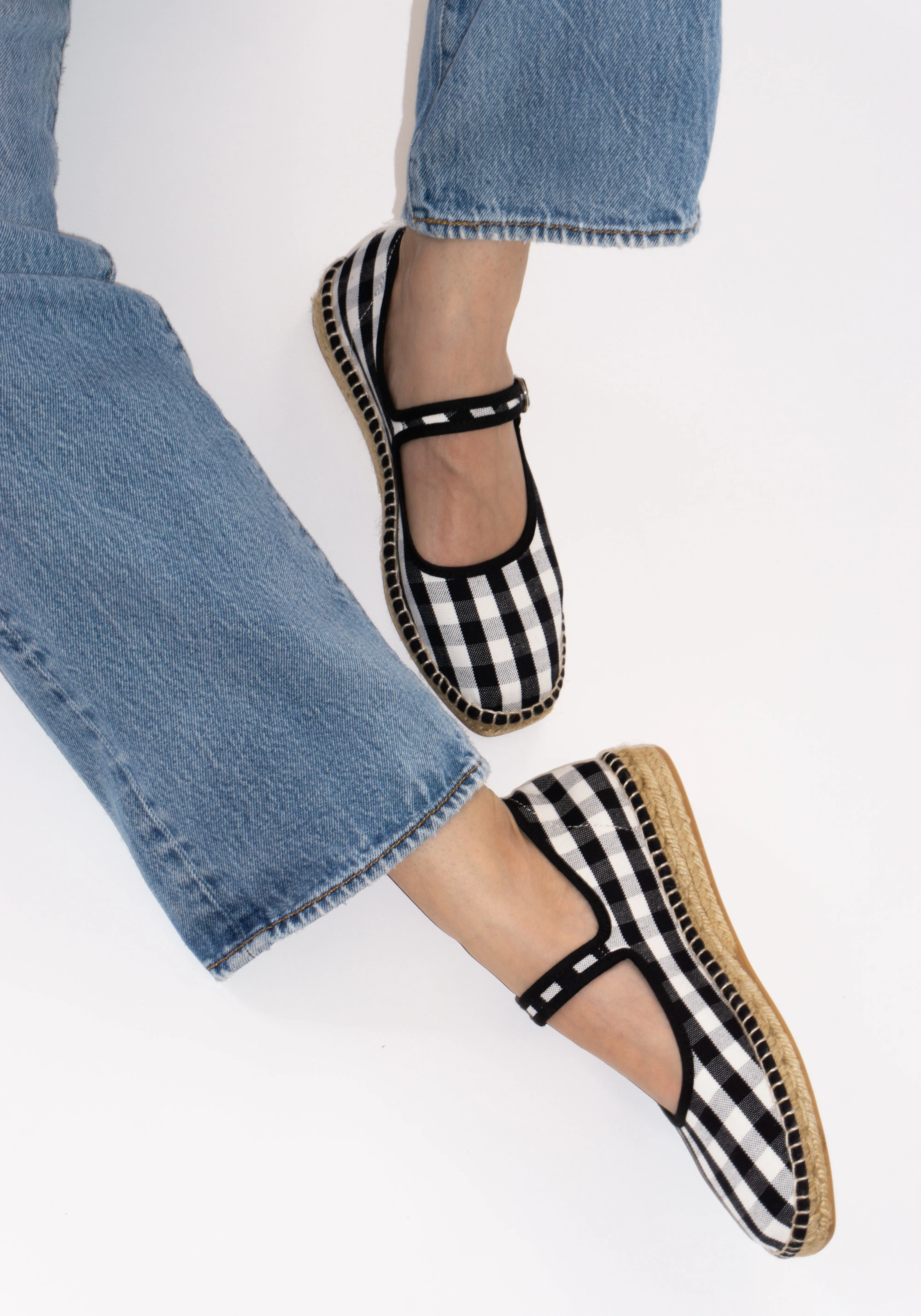 Peonia Espadrille Mary Jane in Black Check