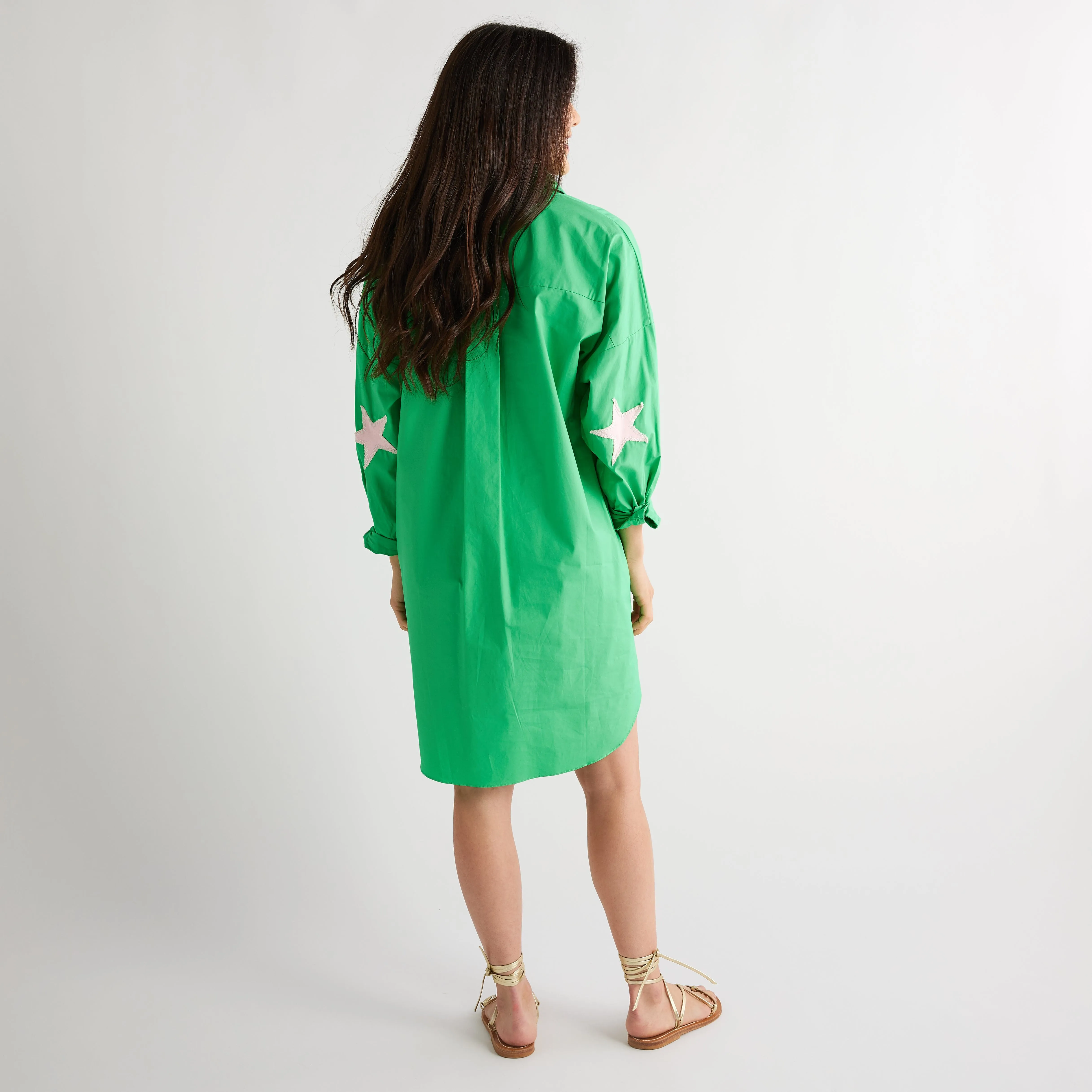 Preppy Star Dress - Green with Light Pink Star