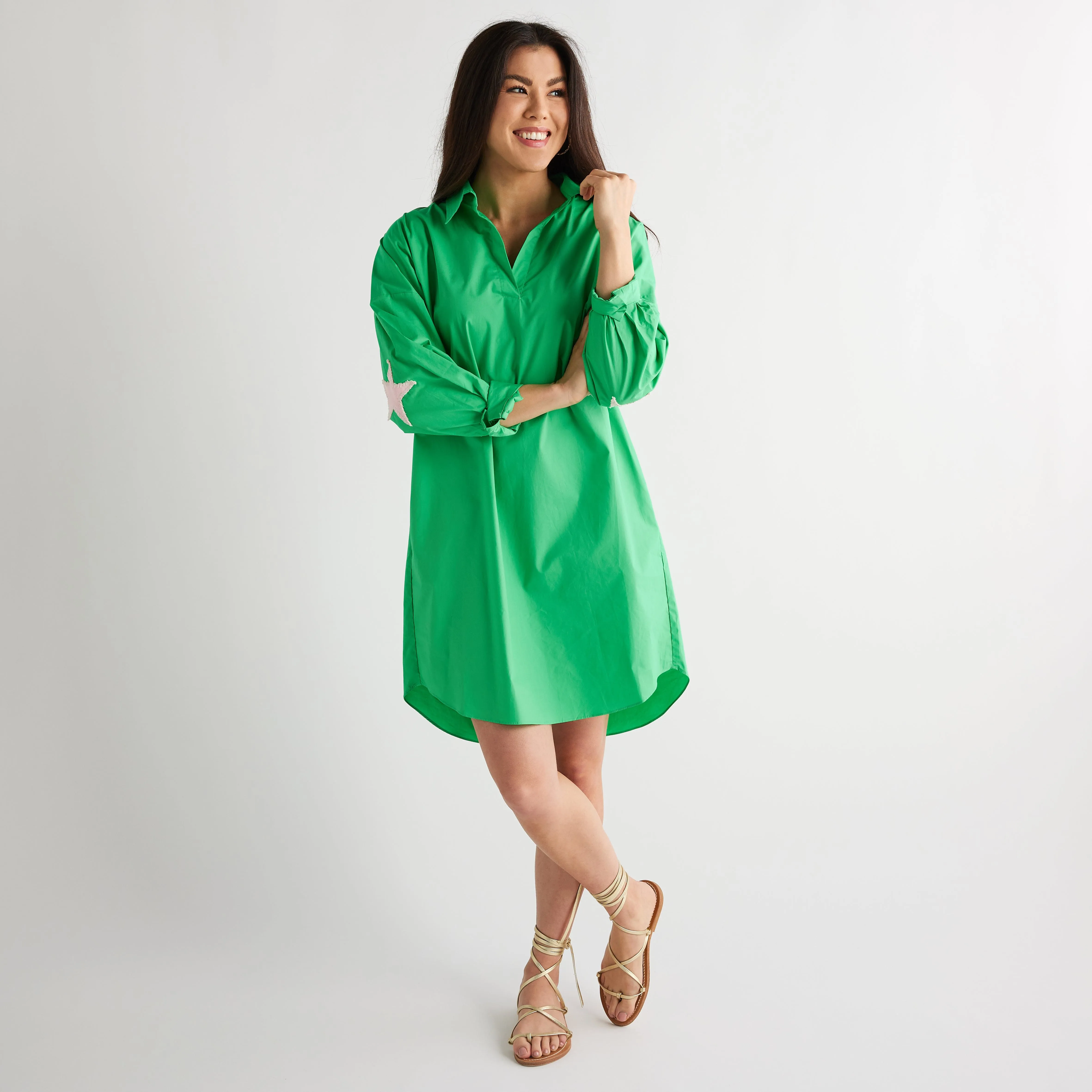 Preppy Star Dress - Green with Light Pink Star