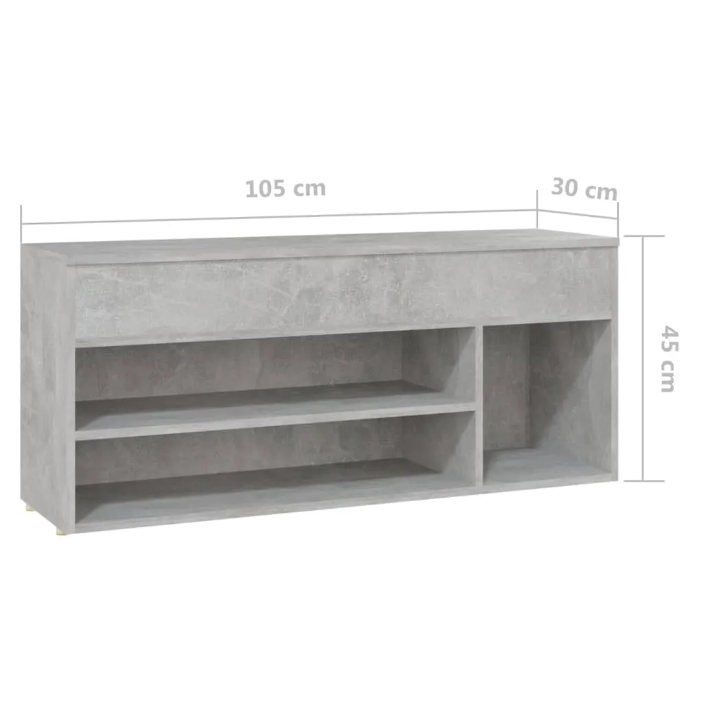 Shoe Bench Concrete Grey 105x30x45 cm Engineered Wood