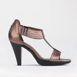 T-Bar High Heel Sandal in Lead Metallic - 10729