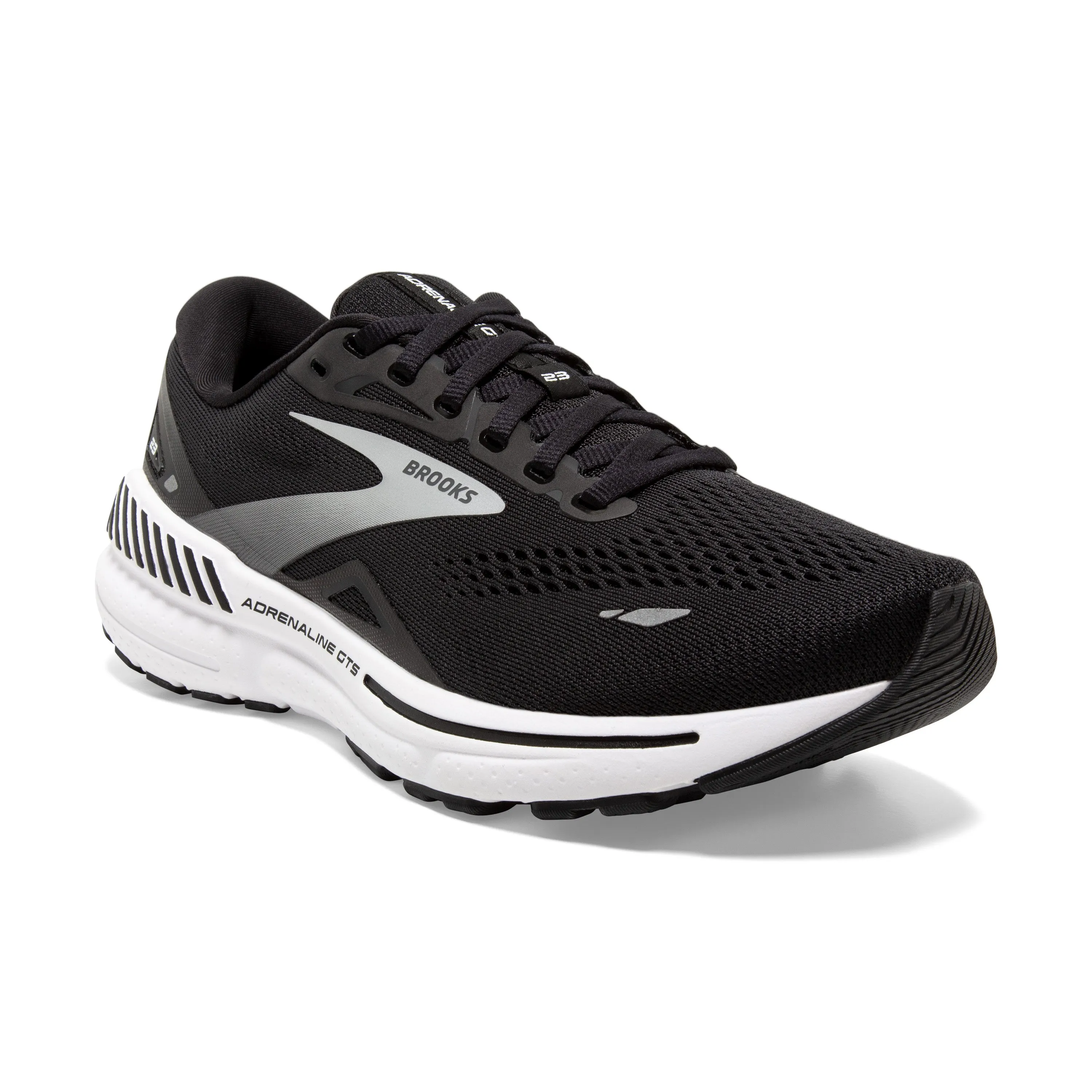 Women's Brooks Adrenaline GTS 23 Color: Black/ White/ Silver (WIDE WIDTH)